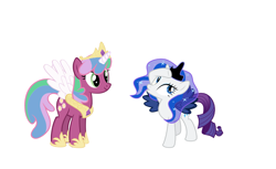 Size: 4483x2735 | Tagged: artist needed, dead source, safe, cheerilee, princess celestia, princess luna, rarity, alicorn, pony, unicorn, testing testing 1-2-3, absurd resolution, clothes, cosplay, costume, female, lunarity, mare, nicole oliver, simple background, tabitha st. germain, voice actor joke, white background