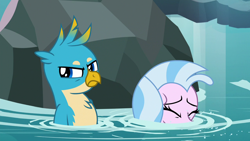 Size: 1280x720 | Tagged: safe, screencap, gallus, silverstream, griffon, seapony (g4), what lies beneath, duo, eyes closed, female, male