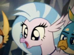 Size: 4032x3024 | Tagged: safe, screencap, gallus, silverstream, smolder, what lies beneath, cropped, cute, diastreamies, happy, high res, low quality