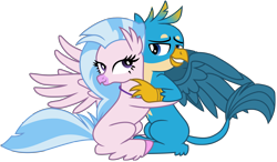 Size: 8833x5160 | Tagged: safe, artist:ejlightning007arts, gallus, silverstream, classical hippogriff, griffon, hippogriff, what lies beneath, absurd resolution, cute, diastreamies, female, gallabetes, gallstream, hug, male, paws, shipping, simple background, straight, transparent background, vector, wings