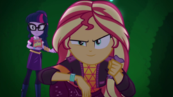 Size: 1920x1080 | Tagged: safe, screencap, sci-twi, sunset shimmer, twilight sparkle, better together, equestria girls, sunset's backstage pass!, music festival outfit