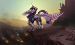 Size: 1500x899 | Tagged: safe, artist:petrifish, derpibooru import, twilight sparkle, twilight sparkle (alicorn), alicorn, pony, armor, female, fire, mare, solo