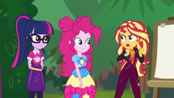 Size: 1920x1080 | Tagged: safe, screencap, pinkie pie, sci-twi, sunset shimmer, twilight sparkle, better together, equestria girls, sunset's backstage pass!, music festival outfit