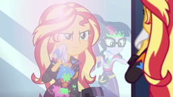 Size: 1920x1080 | Tagged: safe, screencap, sci-twi, sunset shimmer, twilight sparkle, better together, equestria girls, sunset's backstage pass!, mirror, music festival outfit