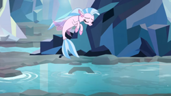 Size: 1280x720 | Tagged: safe, screencap, silverstream, seapony (g4), what lies beneath, cave, eyes closed, female, nightmare cave, solo, water