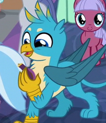 Size: 230x268 | Tagged: safe, screencap, gallus, gooseberry, silverstream, griffon, pony, a matter of principals, background pony, claws, cropped, cute, daaaaaaaaaaaw, female, filly, foal, friendship student, gallabetes, happy, male, paws, smiling, tail, wings