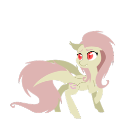 Size: 600x600 | Tagged: safe, artist:breadcipher, fluttershy, bat pony, pony, fangs, flat colors, flutterbat, lineless, looking back, raised hoof, red eyes, simple background, solo, spread wings, transparent background