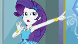 Size: 1920x1080 | Tagged: safe, screencap, rarity, better together, equestria girls, super squad goals, armpits, female, geode of shielding, pointing, solo