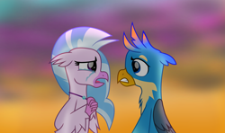Size: 5915x3503 | Tagged: safe, artist:ejlightning007arts, gallus, silverstream, griffon, hippogriff, crying, engrish in the description, fanfic in the description, female, gallstream, male, sad, shipping, story included, straight, sunset