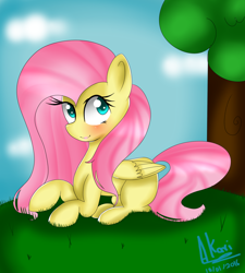 Size: 1024x1138 | Tagged: safe, artist:akari663, fluttershy, pegasus, pony, blushing, female, mare, solo