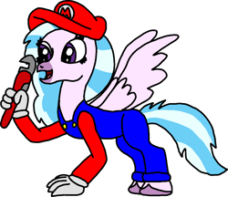 Size: 1187x1026 | Tagged: safe, artist:blackrhinoranger, silverstream, classical hippogriff, hippogriff, clothes, costume, crossover, mario, plumber, super mario bros., that hippogriff sure does love indoor plumbing, wrench