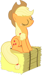 Size: 1208x2129 | Tagged: safe, artist:sketchmcreations, applejack, earth pony, pony, cowboy hat, eyes closed, hat, hay bale, inkscape, simple background, sitting, solo, stetson, transparent background, vector