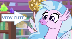 Size: 1050x580 | Tagged: safe, edit, edited screencap, screencap, silverstream, hippogriff, what lies beneath, captain obvious, caption arrow, cute, diastreamies, facts, truth