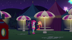 Size: 1920x1080 | Tagged: safe, screencap, pinkie pie, sci-twi, sunset shimmer, twilight sparkle, better together, equestria girls, sunset's backstage pass!, music festival outfit, shoes, sneakers