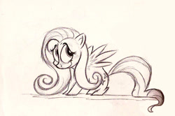 Size: 750x499 | Tagged: safe, artist:mitch-el, fluttershy, pegasus, pony, female, mare, monochrome, solo