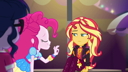 Size: 1920x1080 | Tagged: safe, screencap, pinkie pie, sci-twi, sunset shimmer, twilight sparkle, better together, equestria girls, sunset's backstage pass!, music festival outfit, pacha