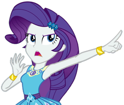 Size: 1217x1032 | Tagged: safe, artist:thebar, artist:thebarsection, edit, edited screencap, screencap, rarity, better together, equestria girls, super squad goals, angry, armpits, background removed, belt, bracelet, gem, geode of shielding, not a vector, objection, pointing, simple background, solo, transparent background