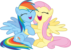 Size: 3695x2622 | Tagged: safe, artist:shutterflyyay, derpibooru import, fluttershy, rainbow dash, pegasus, pony, fame and misfortune, cute, daaaaaaaaaaaw, dashabetes, eyes closed, female, flutterdash, happy, hug, lesbian, mare, open mouth, shipping, shyabetes, simple background, singing, squishy cheeks, transparent background, vector, wings