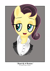 Size: 1422x2012 | Tagged: safe, artist:boxedsurprise, fluttershy, pegasus, pony, clothes, death of a bachelor, panic! at the disco, solo, song reference, suit