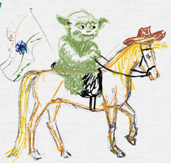 Size: 1074x1028 | Tagged: safe, artist:foxox, applejack, earth pony, horse, pony, flag, india, riding, star wars, wat, yoda