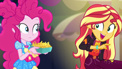 Size: 1920x1080 | Tagged: safe, screencap, pinkie pie, sunset shimmer, better together, equestria girls, sunset's backstage pass!, music festival outfit