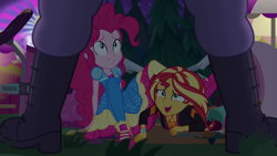 Size: 1920x1080 | Tagged: safe, screencap, max steele, pinkie pie, sunset shimmer, better together, equestria girls, sunset's backstage pass!, music festival outfit, shoes, sneakers