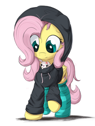 Size: 1500x2000 | Tagged: safe, artist:bugplayer, edit, angel bunny, fluttershy, pegasus, pony, rabbit, animal, clothes, cross-popping veins, duo, female, hoodie, mare, socks, striped socks