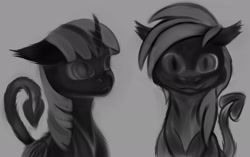 Size: 2196x1379 | Tagged: safe, artist:batsdisaster, derpibooru import, rainbow dash, twilight sparkle, twilight sparkle (alicorn), alicorn, bat pony, pegasus, pony, bat ponified, female, grayscale, looking at you, mare, monochrome, race swap, slit eyes, smiling