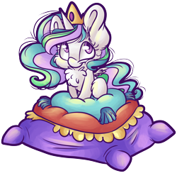 Size: 4868x4745 | Tagged: safe, artist:cutepencilcase, princess celestia, alicorn, pony, absurd resolution, chest fluff, cute, cutelestia, female, filly, pillow, solo, younger