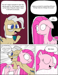 Size: 1024x1322 | Tagged: safe, artist:average-00, mayor mare, pinkie pie, earth pony, pony, comic:opposites, comic, pinkamena diane pie