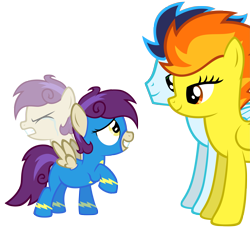 Size: 3297x3000 | Tagged: safe, artist:scourge707, derpibooru import, soarin', spitfire, oc, oc:electron, pony, clothes, crying, eyes closed, family, female, male, offspring, parent:soarin', parent:spitfire, parents:soarinfire, sad, shipping, soarinfire, straight, wonderbolts, wonderbolts uniform