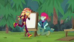 Size: 1920x1080 | Tagged: safe, screencap, sunset shimmer, better together, equestria girls, sunset's backstage pass!, female, geode of empathy, magical geodes, male, music festival outfit, oxford brush, running