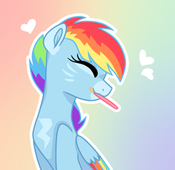 Size: 1652x1605 | Tagged: safe, artist:koloredkat, derpibooru import, rainbow dash, pegasus, pony, alternate design, bust, colored wings, eyes closed, female, folded wings, food, heart, mare, mouth hold, multicolored wings, outline, pocky, rainbow background, simple background, sitting, solo, wings