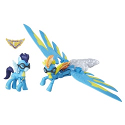 Size: 1500x1500 | Tagged: safe, derpibooru import, soarin', spitfire, pony, clothes, goggles, guardians of harmony, irl, jetpack, official, photo, stock photo, toy, uniform, wonderbolts uniform