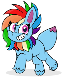 Size: 812x1004 | Tagged: safe, artist:rainbow eevee, derpibooru import, rainbow dash, oc, oc:rainbow eevee, my little pony: pony life, cute, eevee, looking at you, pokefied, pokémon, solo, species swap, style emulation, vector