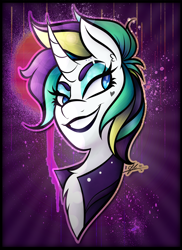 Size: 2400x3300 | Tagged: safe, artist:cosmicchrissy, rarity, pony, unicorn, it isn't the mane thing about you, alternate hairstyle, bust, chest fluff, curved horn, female, portrait, punk, raripunk, solo