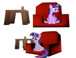 Size: 960x735 | Tagged: safe, derpibooru import, twilight sparkle, 3d, blender, chair, cup, low poly, solo, table