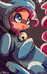 Size: 1215x1920 | Tagged: safe, artist:cherivinca, pinkie pie, cat, earth pony, pony, animal costume, bell, bell collar, cat costume, clothes, collar, costume, solo