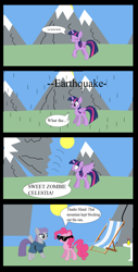 Size: 1024x2012 | Tagged: safe, derpibooru import, maud pie, pinkie pie, twilight sparkle, twilight sparkle (alicorn), alicorn, earth pony, pony, comic, female, mare, mountain, sunglasses