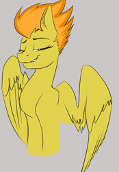 Size: 750x1080 | Tagged: safe, artist:cold blight, derpibooru exclusive, derpibooru import, spitfire, disembodied lower half, gray background, grin, simple background, smiling, smug, solo