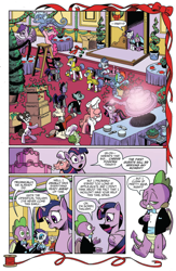 Size: 994x1528 | Tagged: safe, artist:andypriceart, derpibooru import, idw, kibitz, pinkie pie, rainbow dash, rarity, raven, spike, twilight sparkle, twilight sparkle (alicorn), alicorn, bat pony, dragon, earth pony, pony, spoiler:comic, spoiler:comicholiday2019, night guard, preview, royal guard, windy the windigo, winged spike