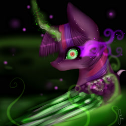 Size: 2000x2000 | Tagged: safe, artist:saoiirse, derpibooru import, twilight sparkle, twilight sparkle (alicorn), alicorn, pony, bust, corrupted, crystal wings, dark magic, element of fear, elements of power, evil, female, magic, mare, portrait, solo, sombra eyes