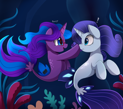 Size: 2681x2370 | Tagged: safe, artist:pridark, rarity, oc, seapony (g4), my little pony: the movie, boop, commission, cute, exclamation point, glasses, open mouth, seaponified, seapony rarity, seaquestria, species swap, underwater