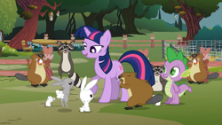 Size: 1365x768 | Tagged: safe, derpibooru import, screencap, angel bunny, spike, twilight sparkle, dragon, magic duel