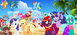 Size: 2340x1080 | Tagged: safe, artist:rainbow eevee edits, artist:徐詩珮, apple bloom, applejack, fizzlepop berrytwist, fluttershy, gallus, glitter drops, ocellus, pinkie pie, rainbow dash, rarity, sandbar, scootaloo, silverstream, smolder, spring rain, sweetie belle, tempest shadow, twilight sparkle, twilight sparkle (alicorn), yona, alicorn, earth pony, pegasus, pony, unicorn, series:sprglitemplight diary, series:sprglitemplight life jacket days, series:springshadowdrops diary, series:springshadowdrops life jacket days, alternate universe, bisexual, broken horn, clothes, cute, cutie mark crusaders, diaocelles, diastreamies, equestria girls outfit, female, filly, gallabetes, glitterbetes, glitterlight, glittershadow, horn, lesbian, lifeguard, lifeguard spring rain, mane six, paw patrol, polyamory, sandabetes, shipping, smolderbetes, sprglitemplight, springbetes, springdrops, springlight, springshadow, springshadowdrops, student six, tempestbetes, tempestlight, yonadorable