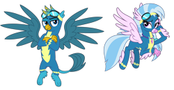 Size: 7500x3893 | Tagged: safe, artist:cheezedoodle96, gallus, silverstream, classical hippogriff, griffon, hippogriff, uprooted, .svg available, alternate hairstyle, blue, clothes, crossed arms, cute, diastreamies, dream sequence, feathered fetlocks, female, flying, gallabetes, gallstream, goggles, griffon wonderbolt, hippogriff wonderbolt, jewelry, lidded eyes, looking at you, male, necklace, non-pegasus wonderbolt, paws, raised eyebrow, scene interpretation, shipping, simple background, smiling, smirk, spread wings, straight, svg, transparent background, uniform, vector, wings, wonderbolt gallus, wonderbolt silverstream, wonderbolt trainee uniform, wonderbolts