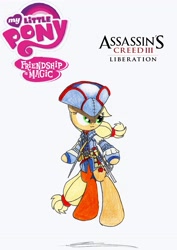 Size: 2432x3440 | Tagged: safe, artist:az-derped-unicorn, applejack, earth pony, pony, assassin, assassin's creed, aveline, crossover, gun, hat, revolver, solo, tricorne, video game, weapon