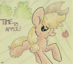 Size: 1077x951 | Tagged: safe, artist:slightlyshade, applejack, earth pony, pony, apple, solo, traditional art