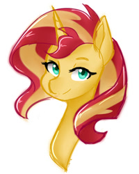 Size: 800x1000 | Tagged: safe, artist:jovalic, sunset shimmer, pony, unicorn, bust, cute, female, lidded eyes, mare, portrait, shimmerbetes, simple background, smiling, solo, white background