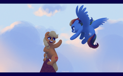 Size: 2494x1546 | Tagged: safe, artist:katputze, derpibooru import, applejack, rainbow dash, earth pony, pegasus, pony, duo, female, mare, smiling